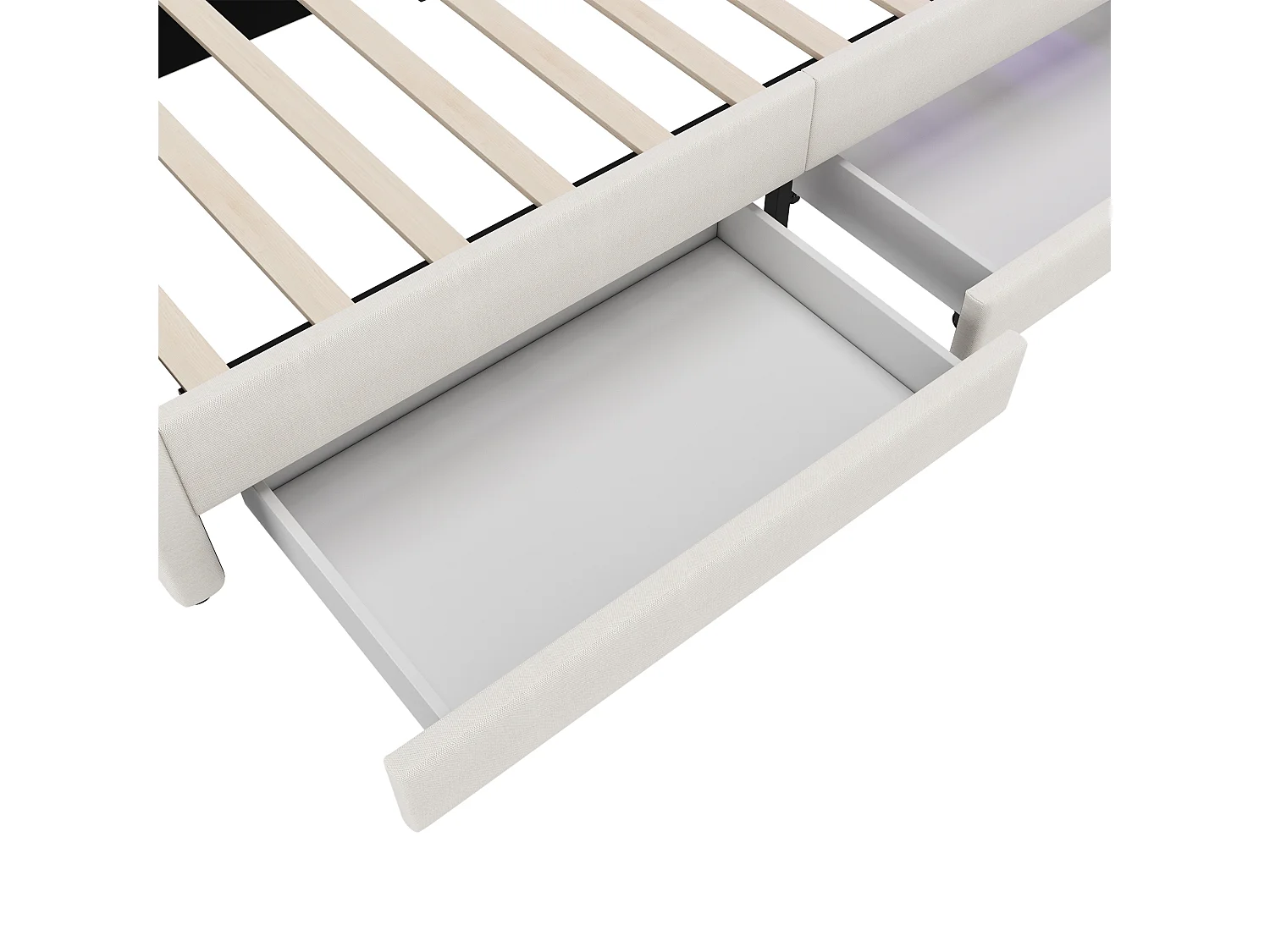 Kinderbed 90x200 cm - Eenpersoonsbed met 2 lades en nachtkastjes - LED-verlichting en USB-oplader - beige