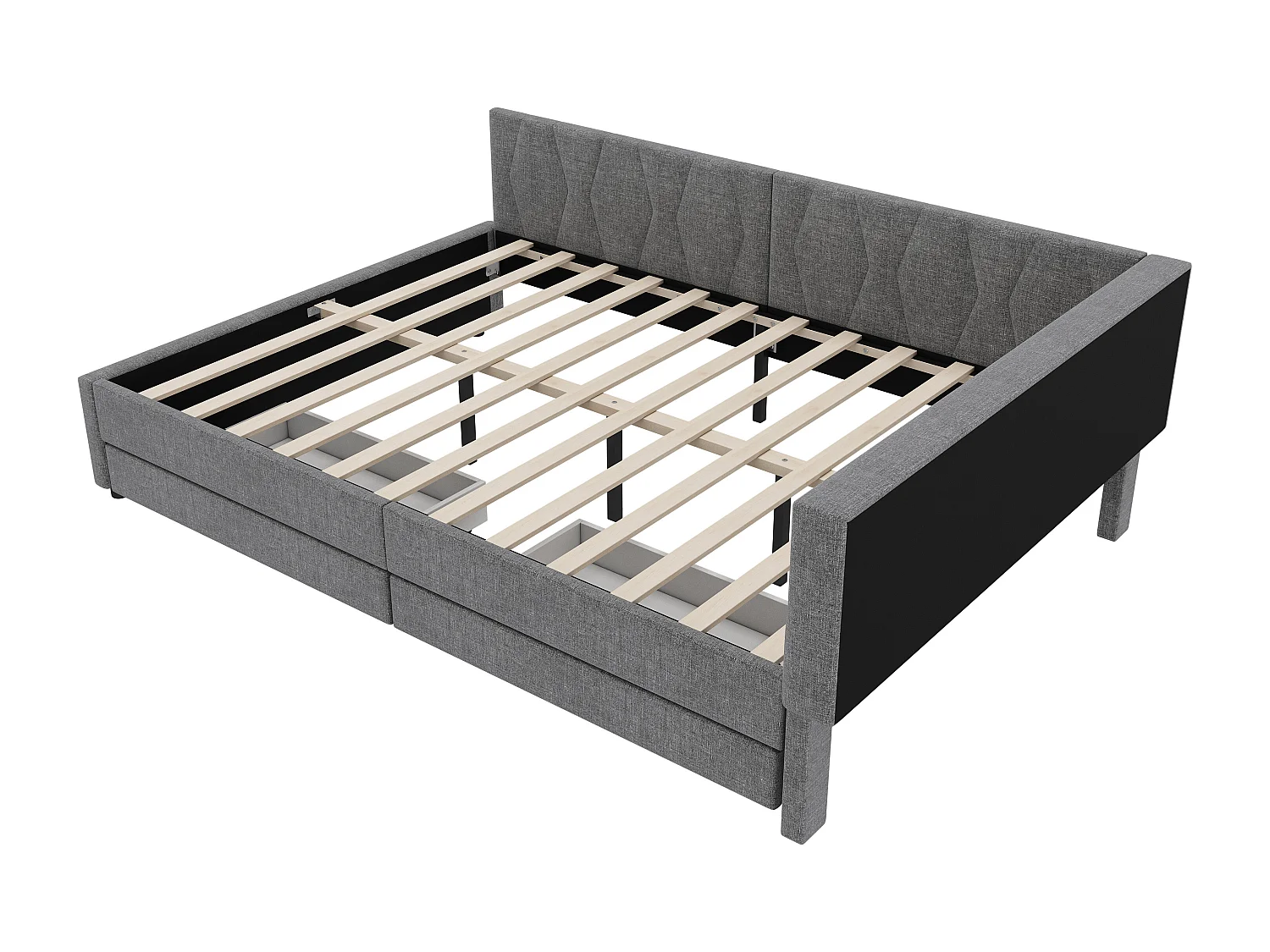 Lit adulte 140x200 cm - Lit double avec 2 tiroirs et rangement de chevet - éclairage LED et chargement USB - gris