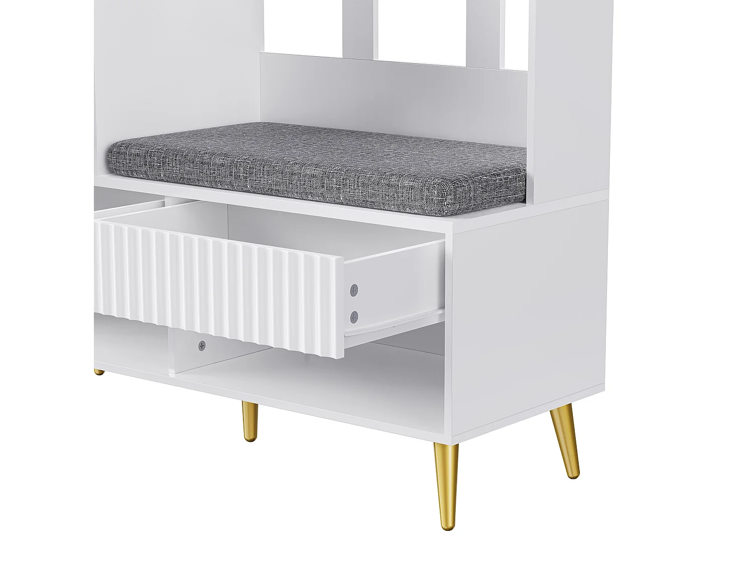 Vestiaire avec 2 tiroirs et 1 porte - 4 patères et banc à chaussures - blanc