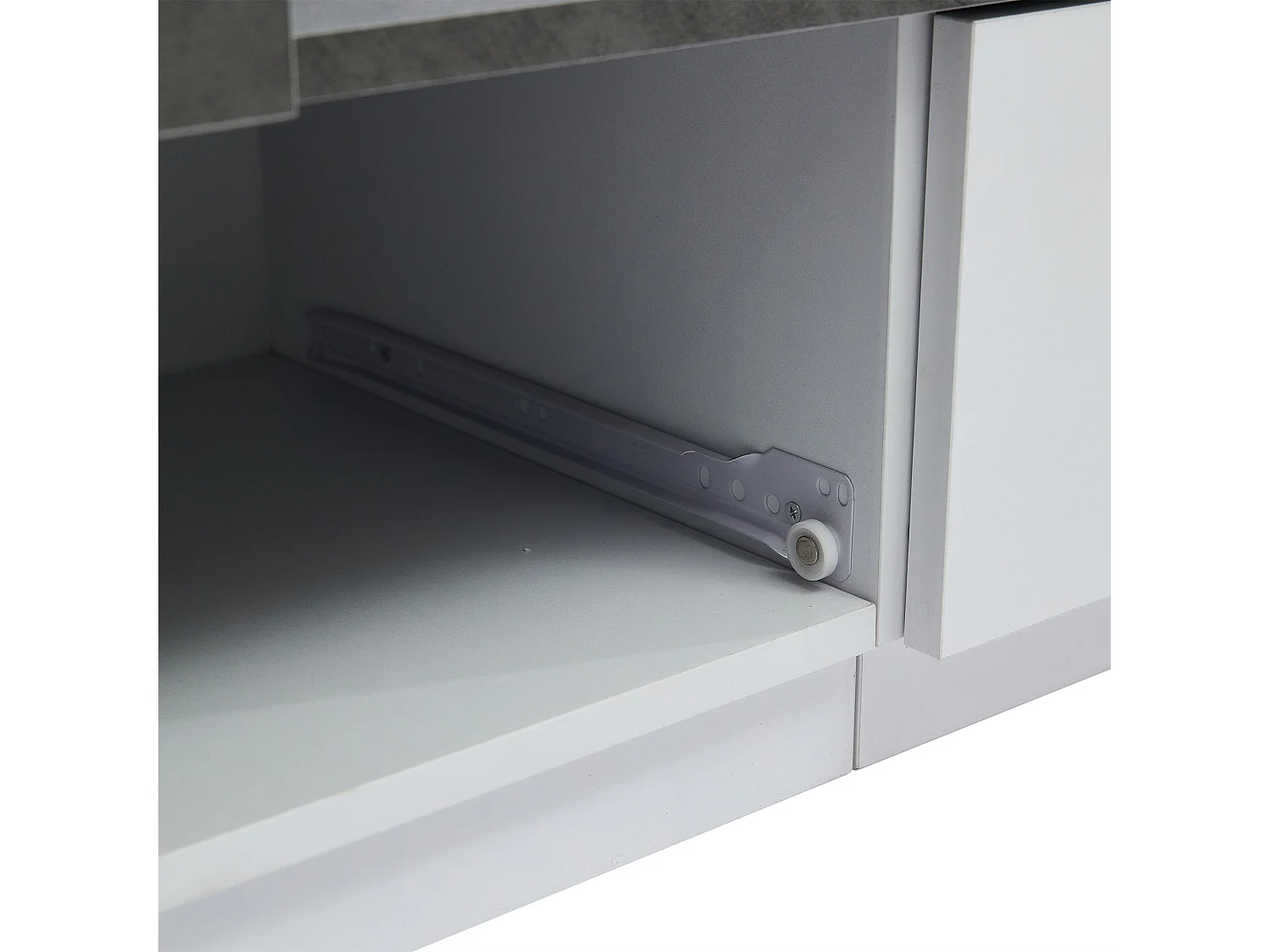 Meuble TV blanc - Meuble TV avec 4 portes et 2 tiroirs - avec éclairage LED et étagères en verre - pour salon et chambre