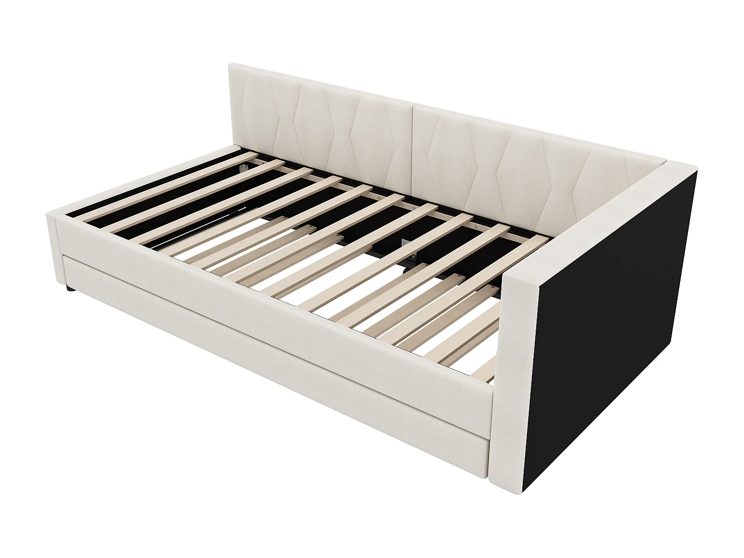 Lit gigogne 90x200 cm - Lit enfant avec éclairage LED et recharge USB - rangements ouverts - lin beige