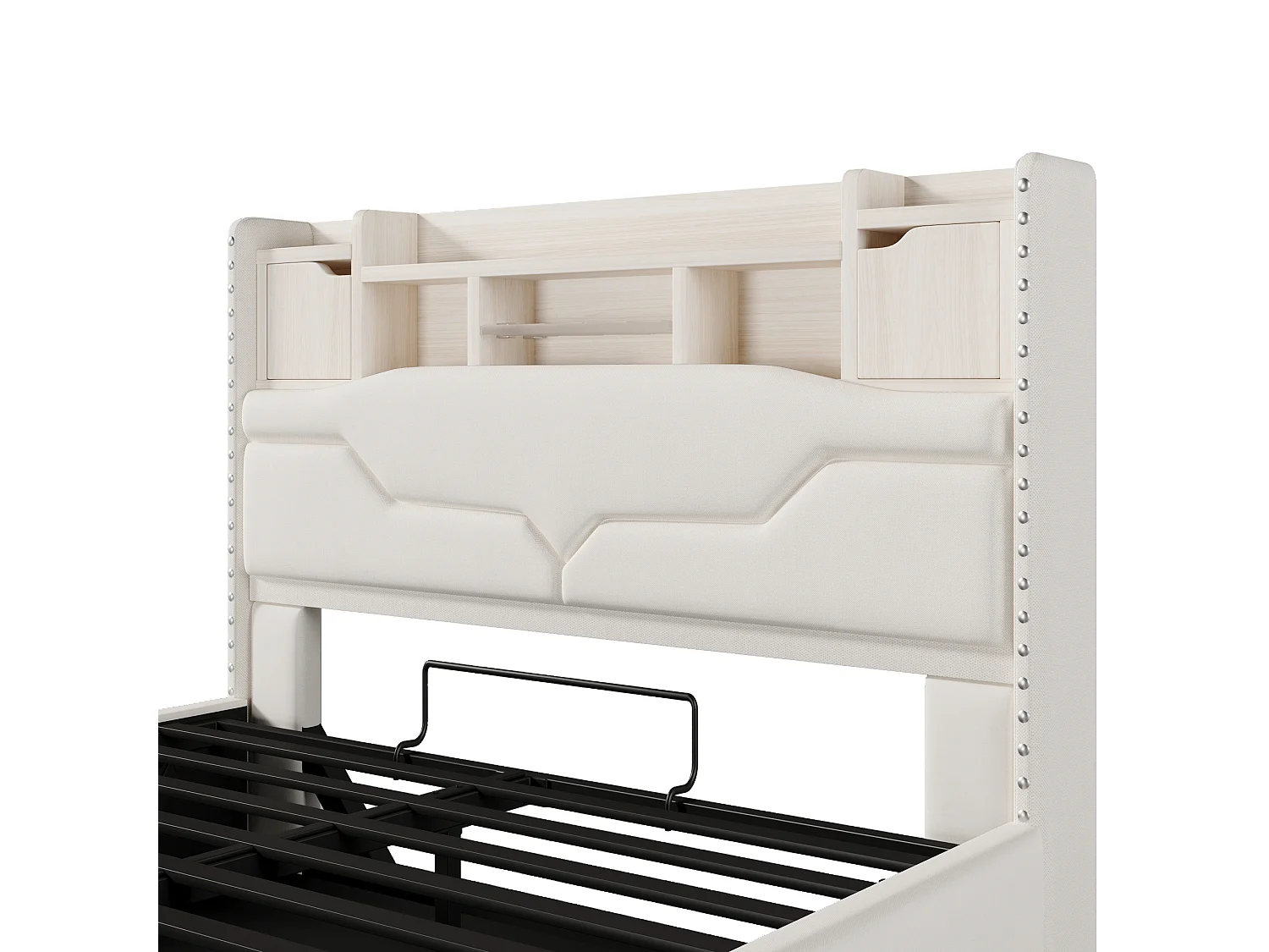 Stauraumbett 140x200 cm - Erwachsenenbett mit USB-Ladefunktion und LED-Beleuchtung - stauraum-kopfteil - beige