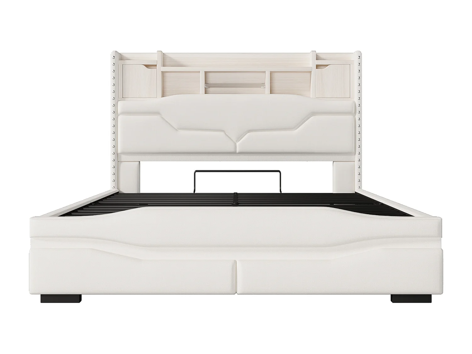 Stauraumbett 140x200 cm - Erwachsenenbett mit USB-Ladefunktion und LED-Beleuchtung - stauraum-kopfteil - beige