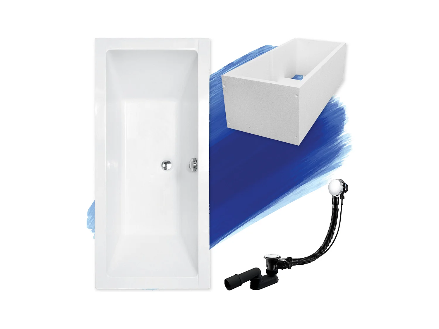 Badewanne Rechteck QUADRO 180x80 mit Wannenträger | Ablauf & Füße GRATIS !