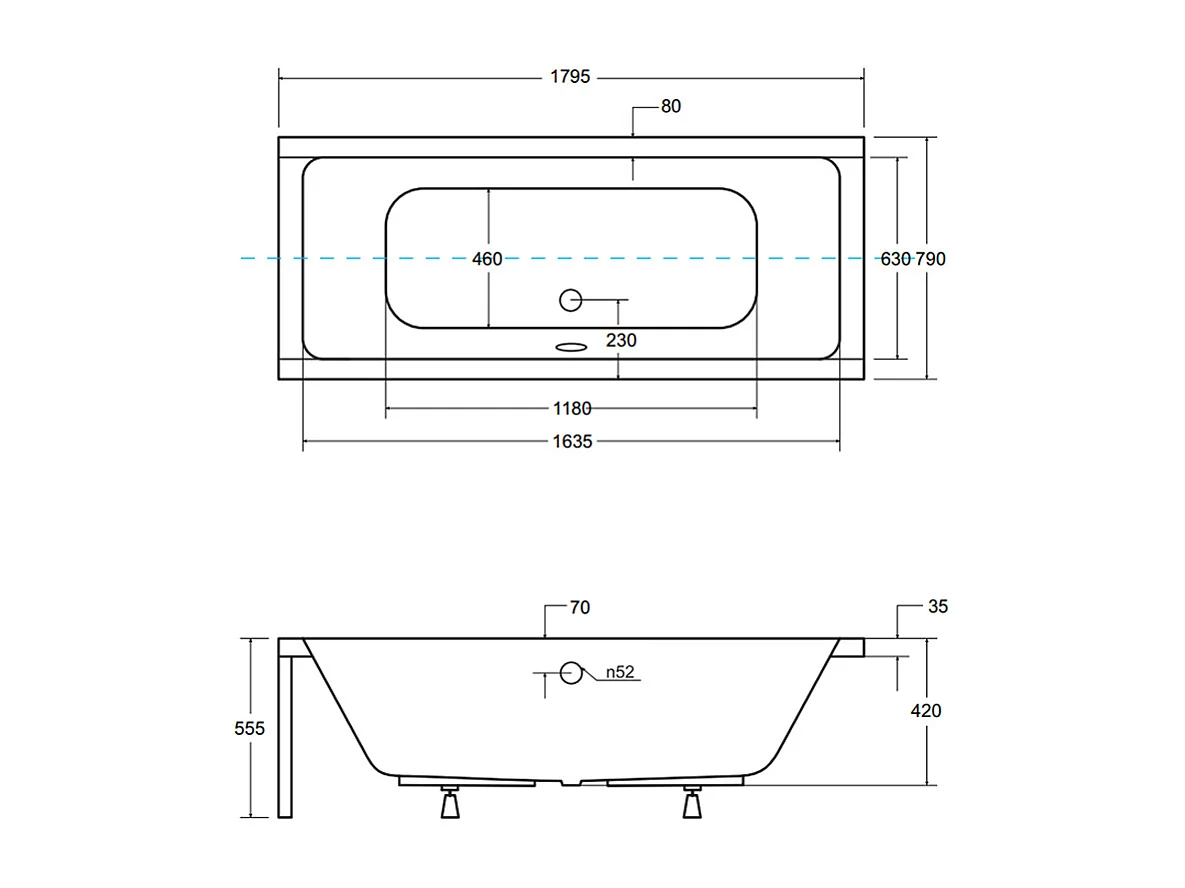 Badewanne Rechteck QUADRO 180x80 mit AcrylSchürze | Ablauf & Füße GRATIS !