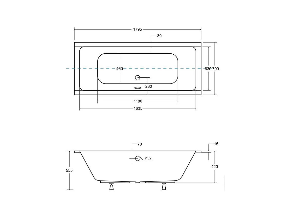 Rechthoekige badkuip QUADRO SLIM 180x80 met piepschuim bekleding | Afvoer &amp; poten GRATIS!