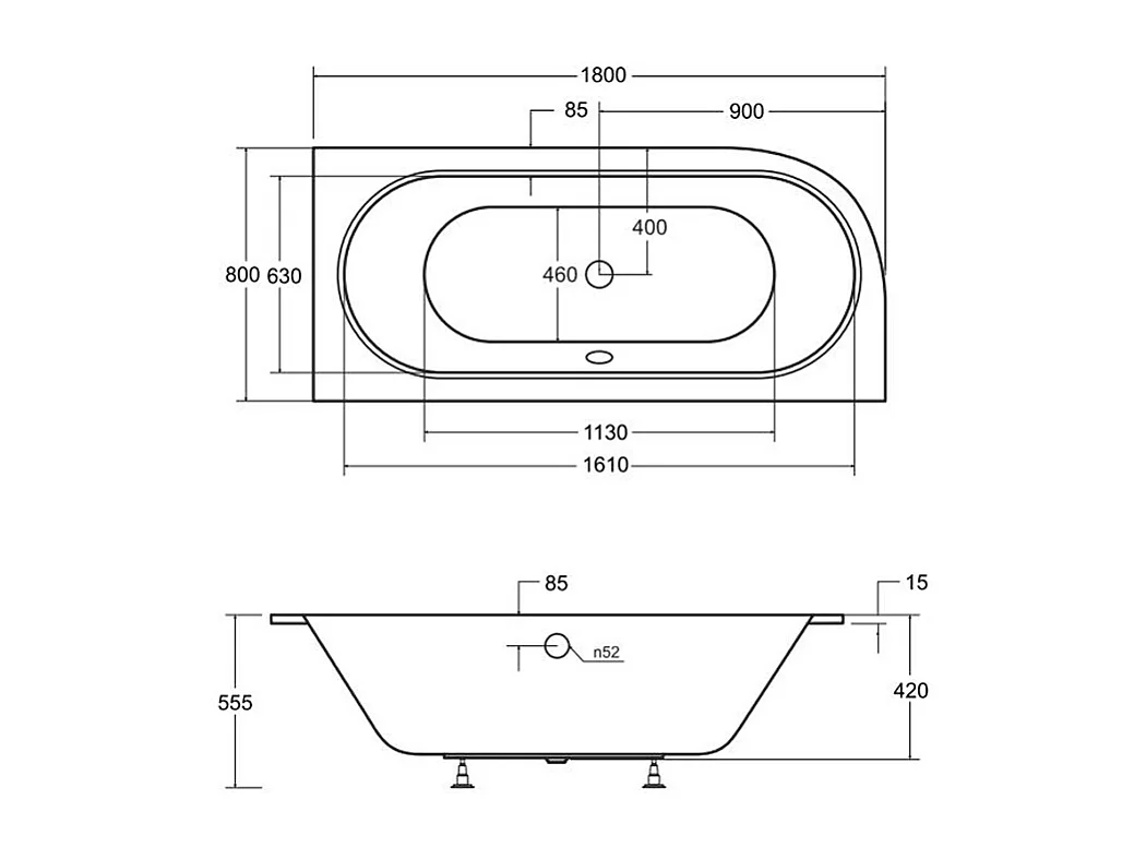 Badewanne Eckwanne AVITA SLIM 180x80 Rechts mit Styroporverkleidung | Ablauf & Füße GRATIS !