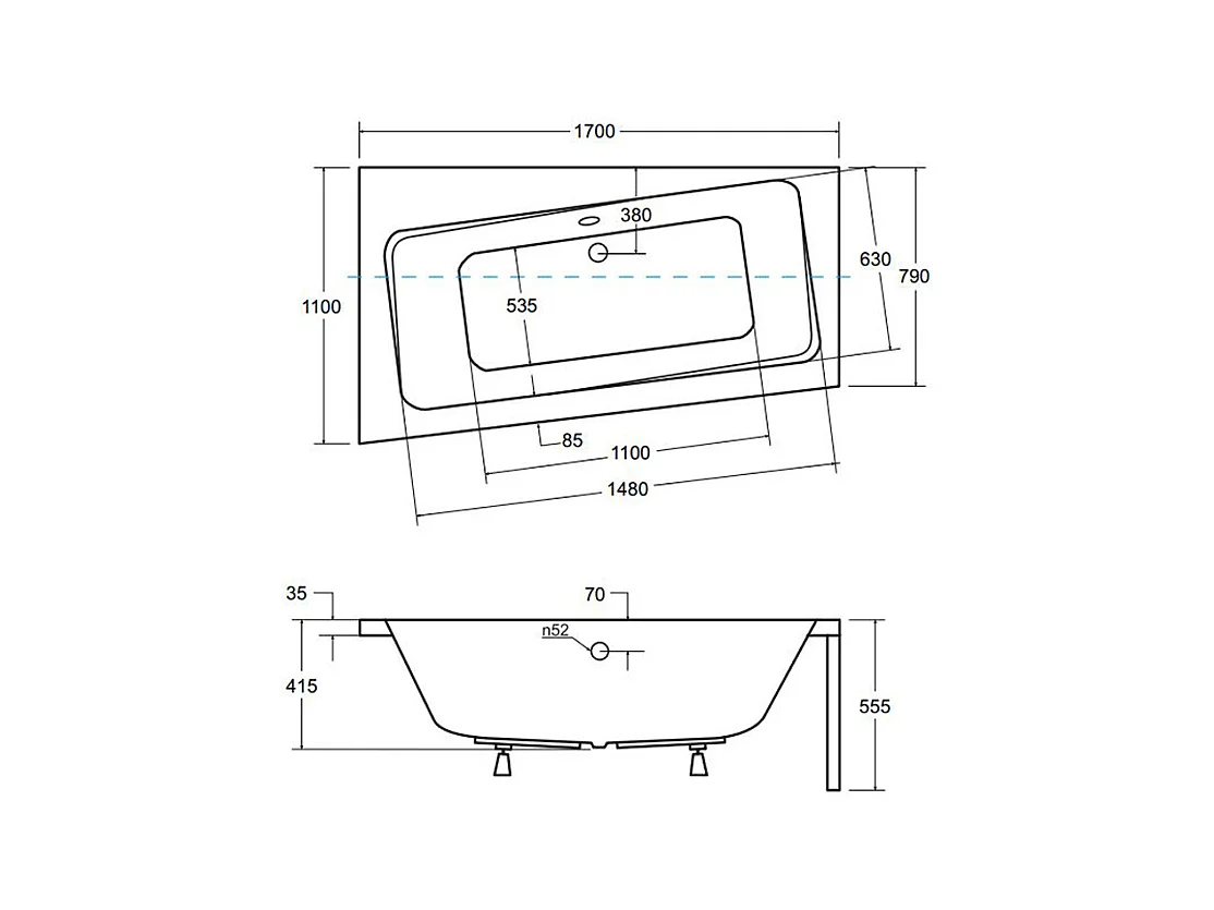 Hoekbadkuip INFINITY 170x110 links met piepschuimbekleding | Afvoer &amp; poten GRATIS!