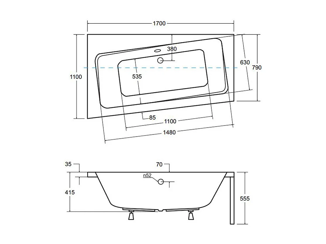 Badewanne Eckwanne INFINITY 170x110 Links mit Styroporverkleidung | Ablauf & Füße GRATIS !