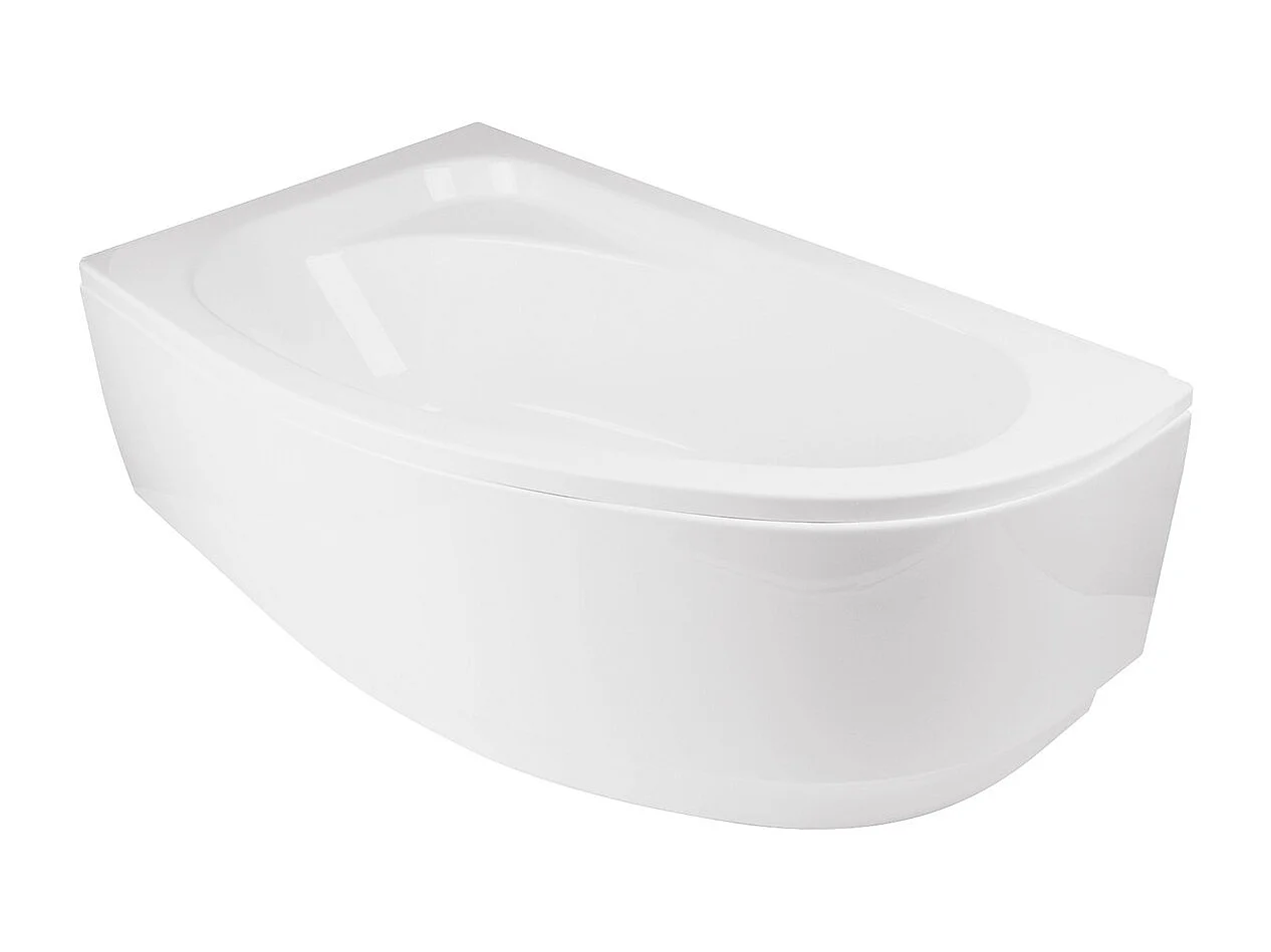Baignoire asymétrique 140x80 Gauche CORNEA acrylique blanc + avec Tablier + Pieds + Vidage à chromé
