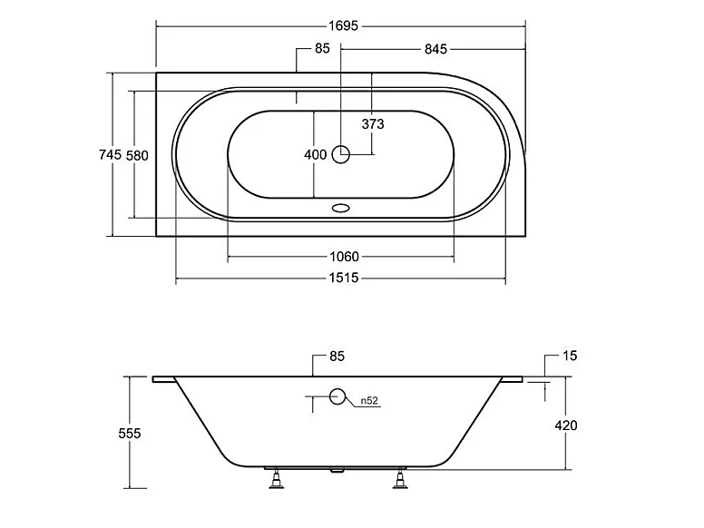 Badewanne Eckwanne AVITA SLIM 170x75 Rechts mit Styroporverkleidung | Ablauf & Füße GRATIS !