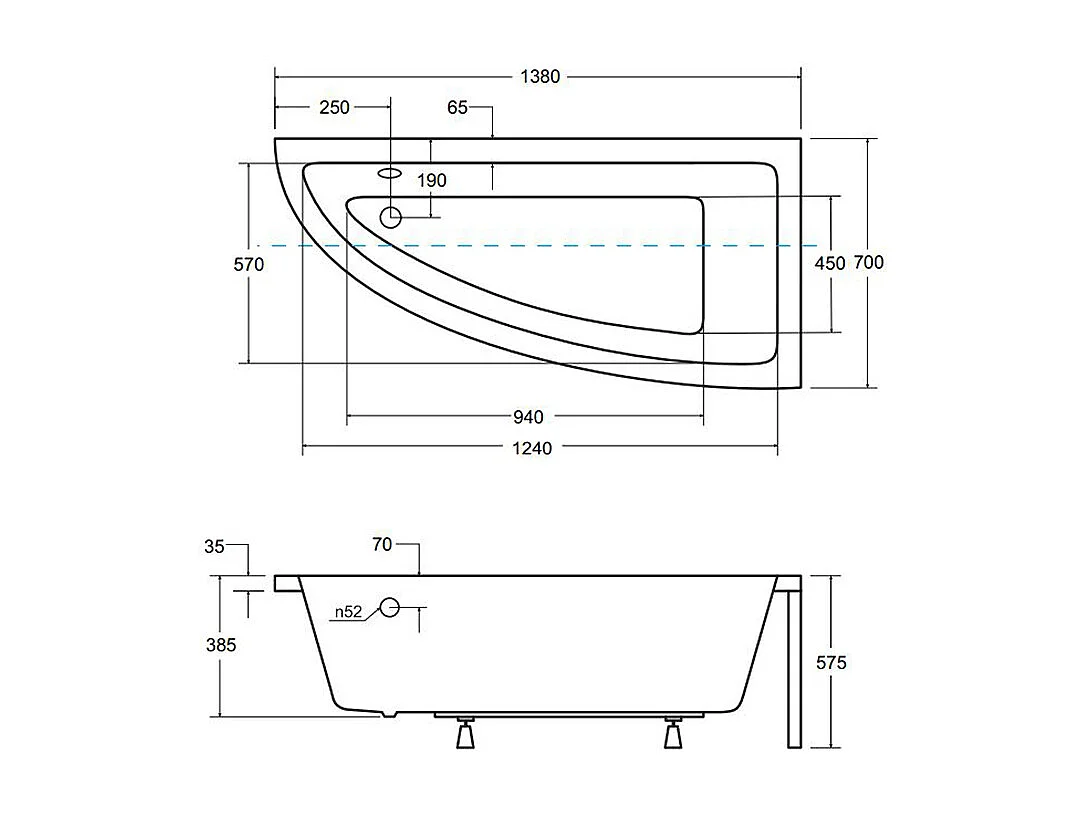 Badewanne Eckwanne PRAKTIKA 140x70 Rechts mit AcrylSchürze | Ablauf & Füße GRATIS !