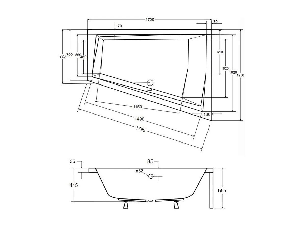 Badewanne Eckwanne INTIMA 170x125 Links | Ablauf & Füße GRATIS ! + 1 Kopfstütze + Bambus Badewannenablage