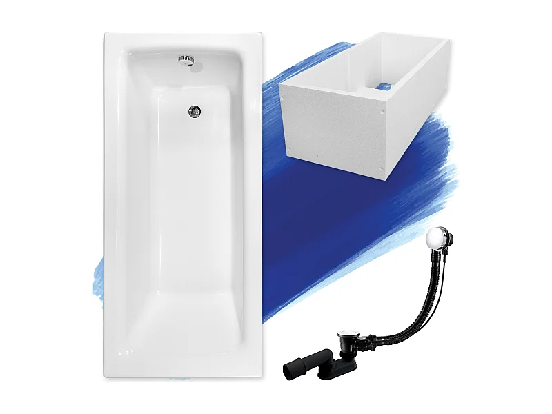 Baignoire rectangulaire 160x75 TALIA acrylique blanc + Support stabilisateur en polystyrène + Pieds + Vidage à chromé