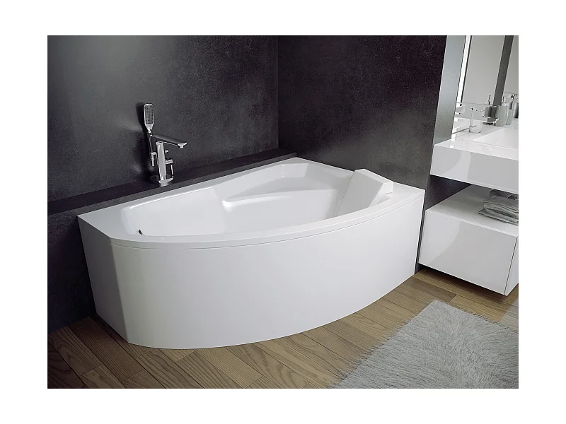 Badewanne Eckwanne RIMA 170x110 Rechts mit AcrylSchürze und weißer Kopfstützen | Ablauf & Füße GRATIS !