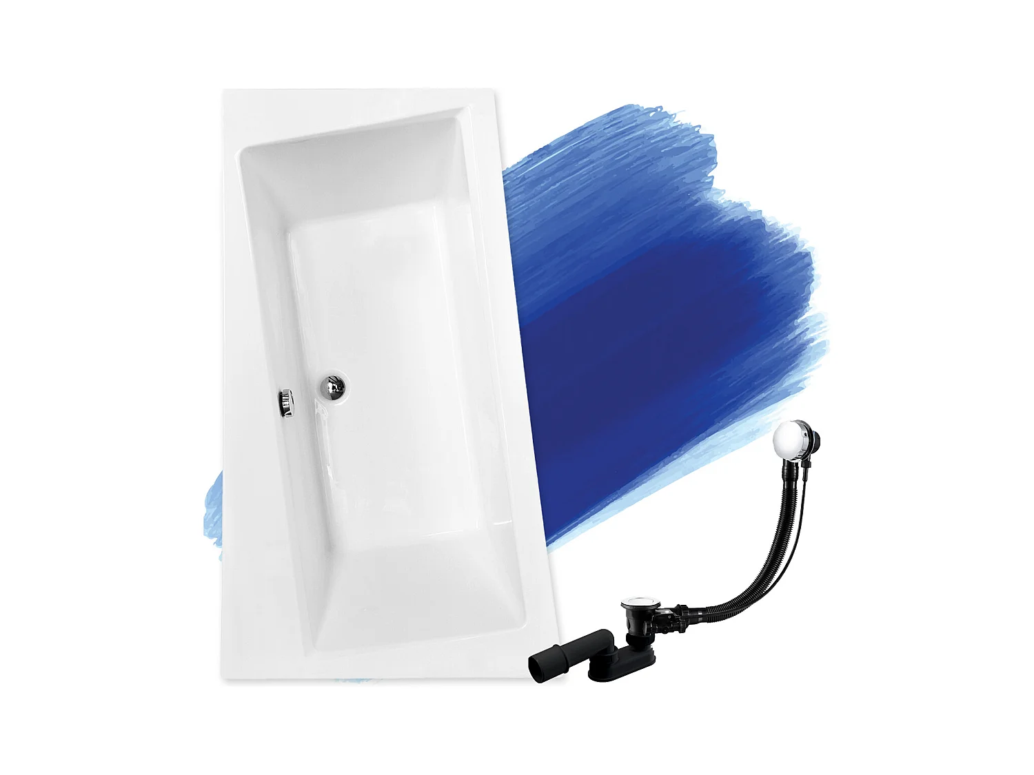 Baignoire asymétrique 150x90 Gauche INFINITY acrylique blanc, sans Habillage + Pieds + Vidage à chromé