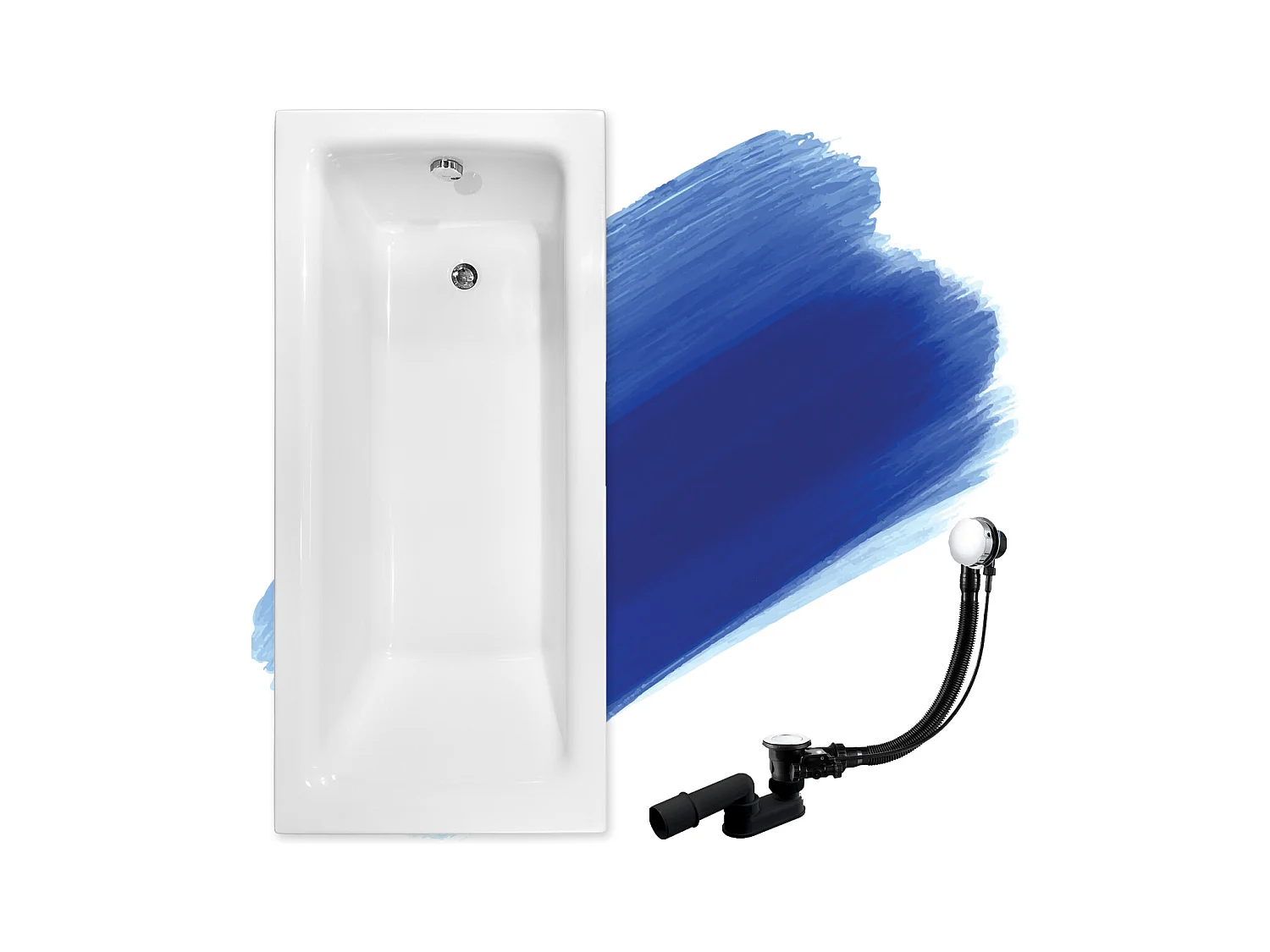 Baignoire rectangulaire 160x75 TALIA acrylique blanc, sans Habillage + Pieds + Vidage à chromé