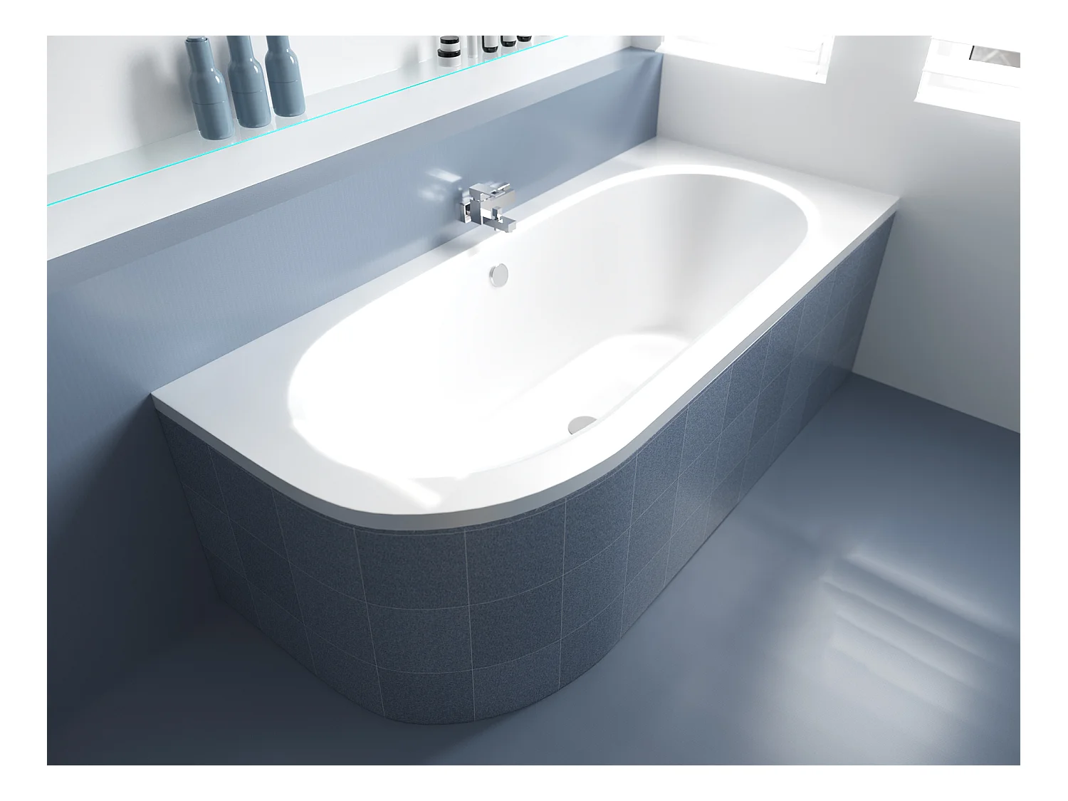 Baignoire asymétrique 180x80 Droite AVITA acrylique blanc, sans Habillage + Pieds + Vidage à chromé