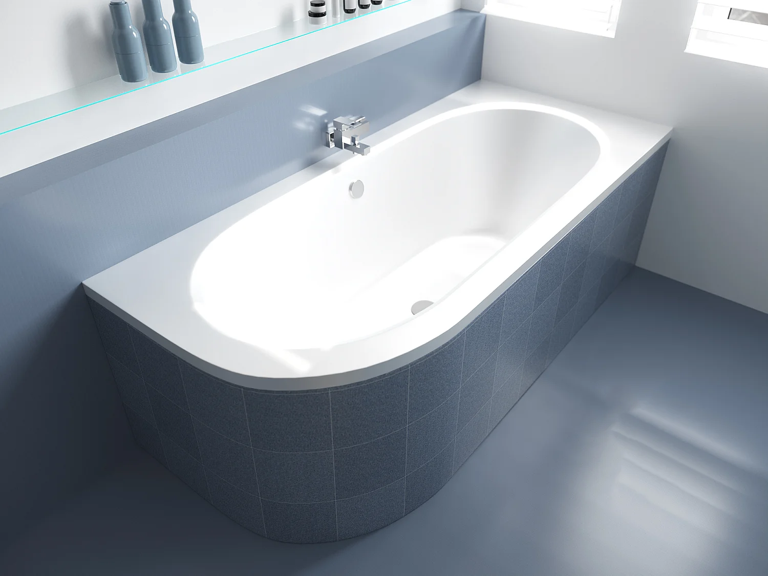 Baignoire asymétrique 180x80 Droite AVITA acrylique blanc, sans Habillage + Pieds + Vidage à chromé