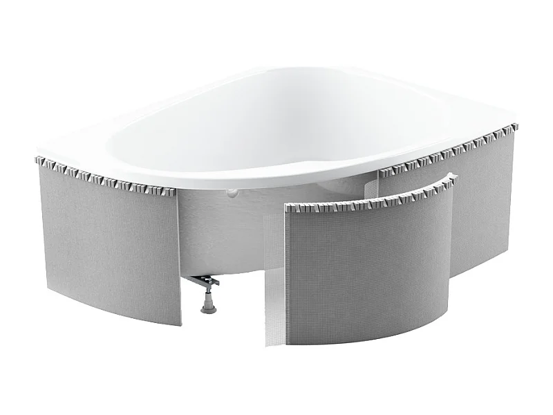 Baignoire asymétrique 170x110 Droite RIMA acrylique blanc + Habillage en polystyrène + Pieds + Vidage à chromé