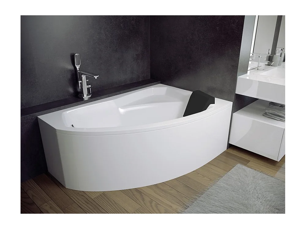 Badewanne Eckwanne RIMA 140x90 Rechts mit Styroporverkleidung und schwarzer Kopfstützen | Ablauf & Füße GRATIS !