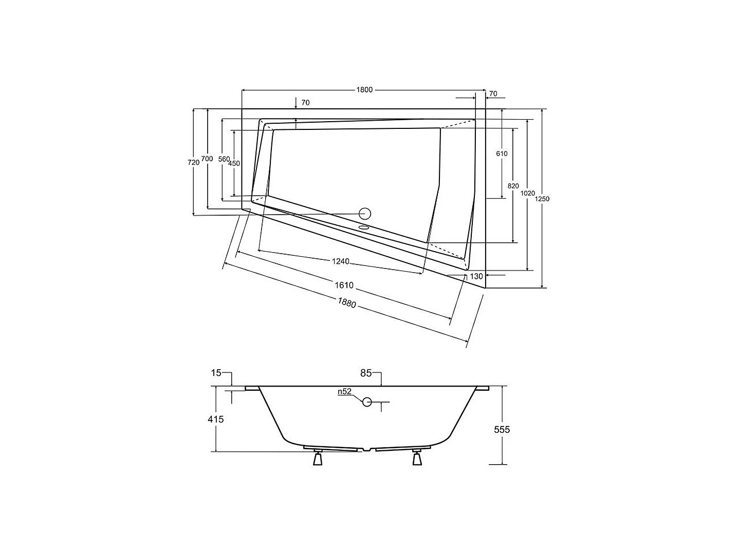 Badewanne Eckwanne INTIMA SLIM 180x125 Links mit Styroporverkleidung und 2x Kopfstützen | Ablauf & Füße GRATIS !