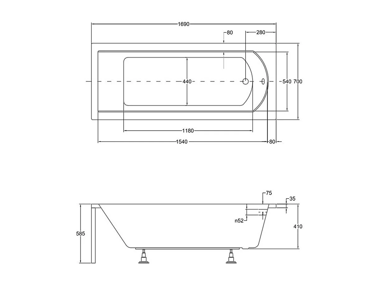 Rechthoekige badkuip SHEA 170x70 + bamboe badkuiprek | Afvoer &amp; poten GRATIS!