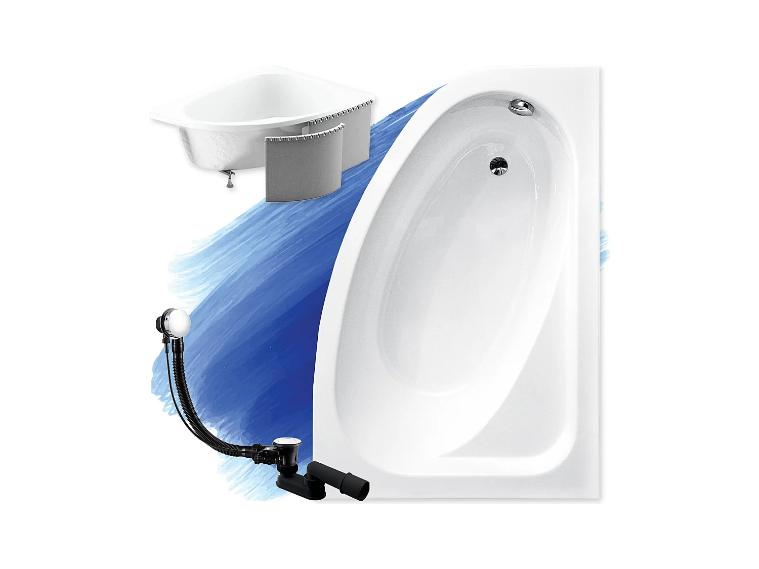 Badewanne Eckwanne CORNEA 150x100 Rechts mit Styroporverkleidung | Ablauf & Füße GRATIS !