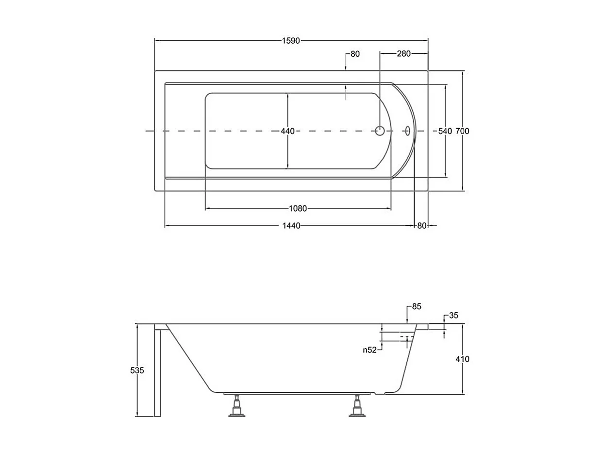 Badewanne Rechteck SHEA 160x70 mit Styroporverkleidung | Ablauf & Füße GRATIS !