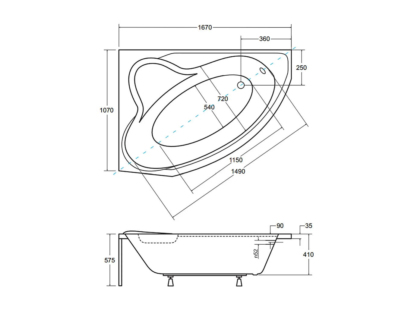 Hoekbadkuip DELFINA 166x107 links met piepschuimbekleding | Afvoer &amp; voeten GRATIS!