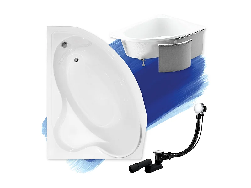 Hoekbadkuip DELFINA 166x107 links met piepschuimbekleding | Afvoer &amp; voeten GRATIS!