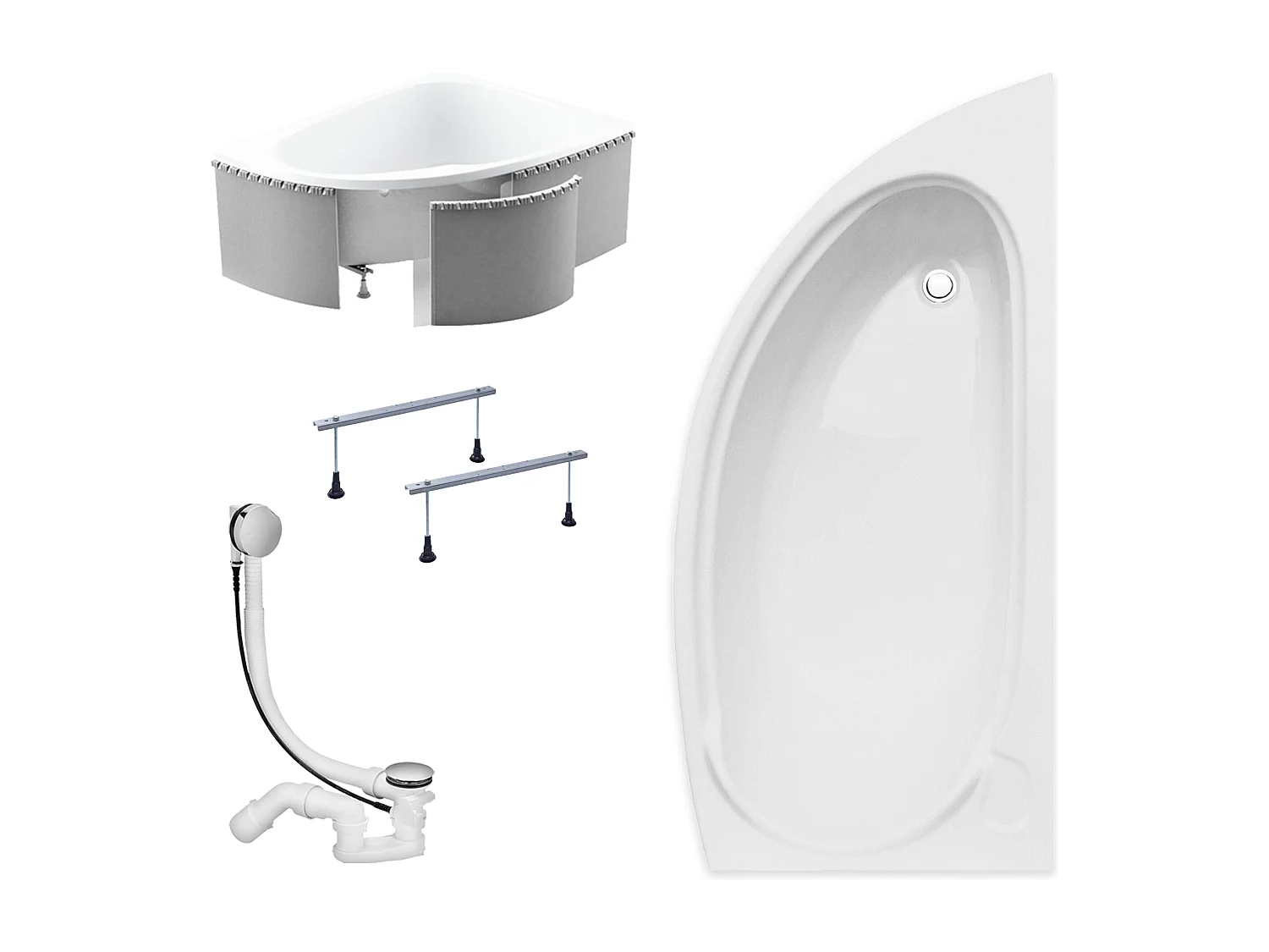 Hoekbad MINI 150x70 rechts met piepschuim bekleding | Afvoer &amp; poten GRATIS!