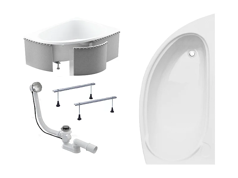 Hoekbad MINI 150x70 rechts met piepschuim bekleding | Afvoer &amp; poten GRATIS!