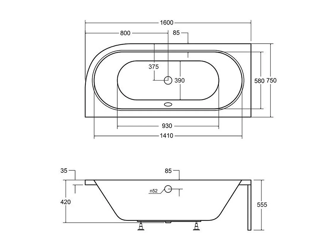 Badewanne Eckwanne AVITA 160x75 Links mit Styroporverkleidung | Ablauf & Füße GRATIS !