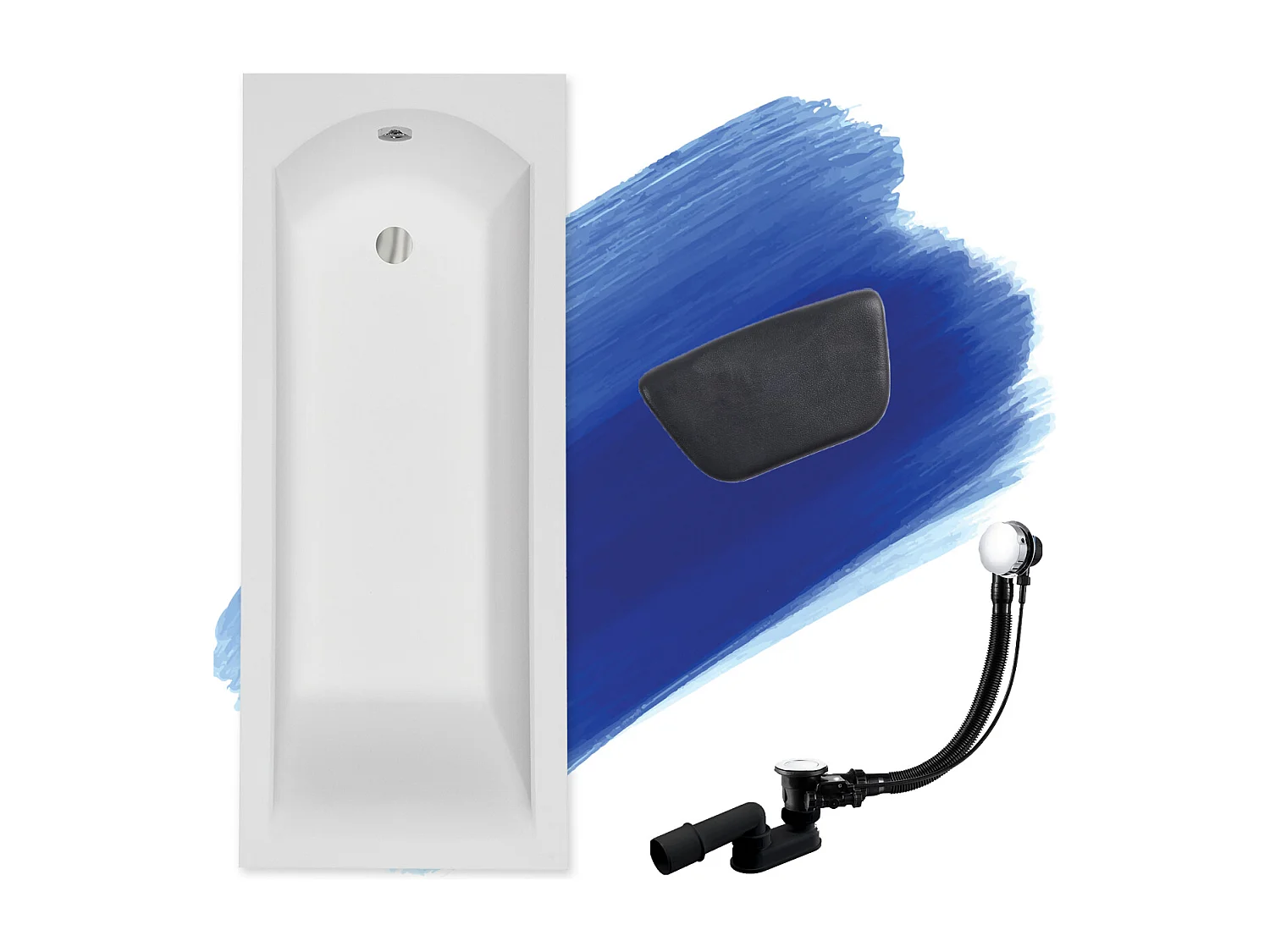 Baignoire rectangulaire 180x80 SHEA acrylique blanc, sans Habillage + Repose Tête + Pieds + Vidage à chromé