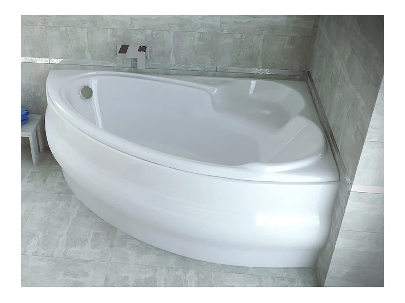 Baignoire asymétrique 140x95 Droite FINEZJA acrylique blanc + Habillage en polystyrène + Pieds + Vidage à chromé