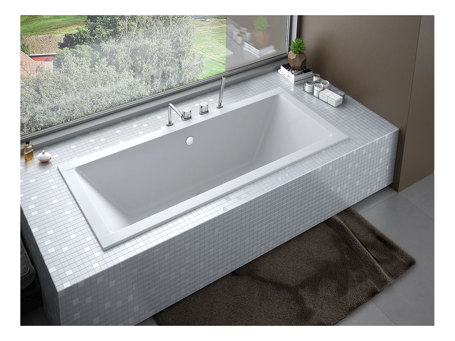 Baignoire rectangulaire 175x80 QUADRO SLIM acrylique blanc + Habillage en polystyrène (4 cm) + Pieds + Vidage à chromé