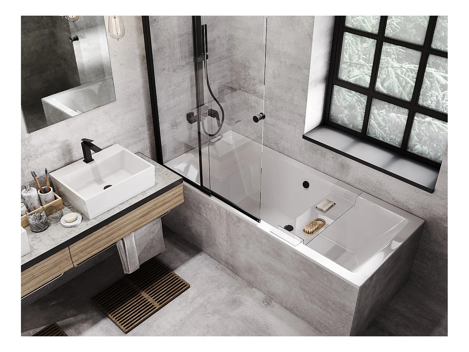 Baignoire rectangulaire 175x80 QUADRO SLIM acrylique blanc + Habillage en polystyrène (4 cm) + Pieds + Vidage à chromé