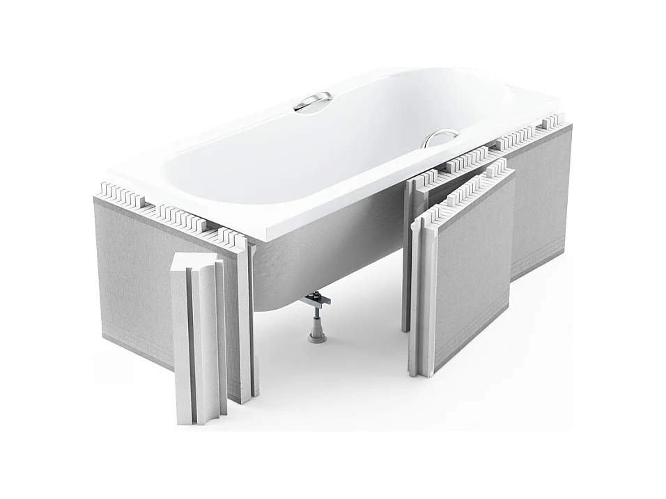 Baignoire rectangulaire 175x80 QUADRO SLIM acrylique blanc + Habillage en polystyrène (4 cm) + Pieds + Vidage à chromé