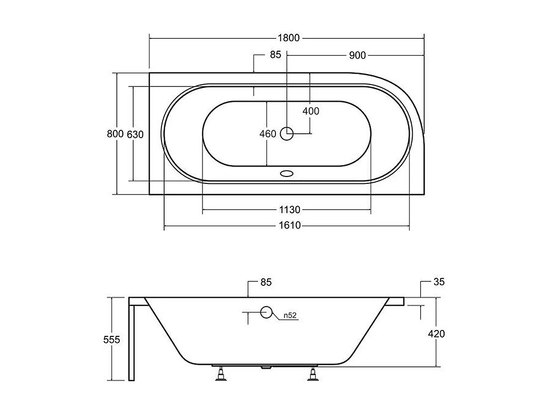 Badewanne Eckwanne AVITA 180x80 Rechts mit Styroporverkleidung | Ablauf & Füße GRATIS !
