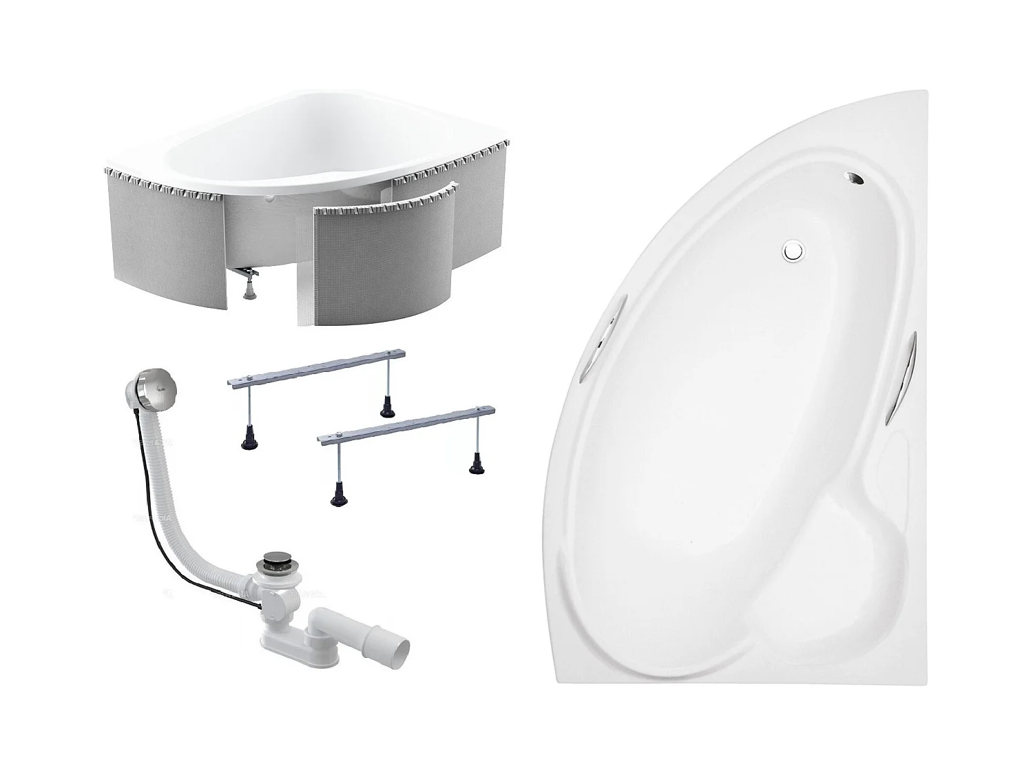 Badewanne Eckwanne BIANKA 150x95 Rechts mit Styroporverkleidung | Ablauf & Füße GRATIS !