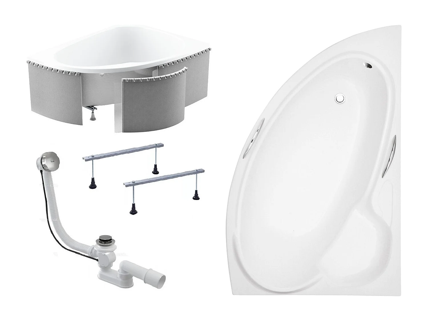 Badewanne Eckwanne BIANKA 150x95 Rechts mit Styroporverkleidung | Ablauf & Füße GRATIS !