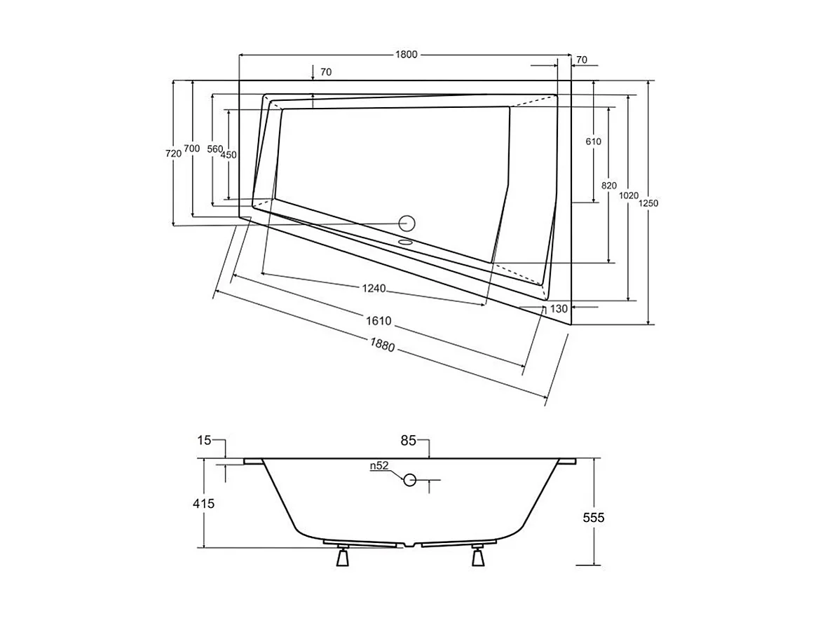 Badewanne Eckwanne INTIMA SLIM 180x125 Rechts mit 2x Kopfstützen | Ablauf & Füße GRATIS !