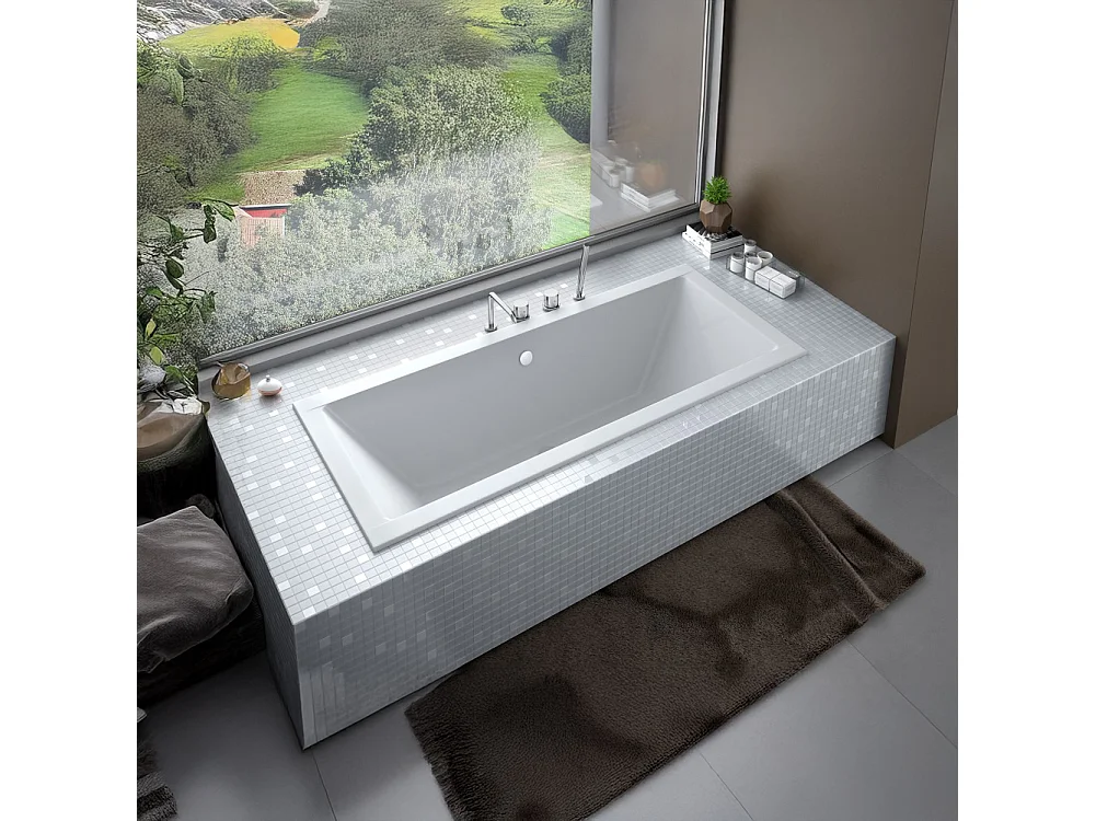 Baignoire rectangulaire 155x70 QUADRO SLIM acrylique blanc + Habillage en polystyrène + Pieds + Vidage à chromé