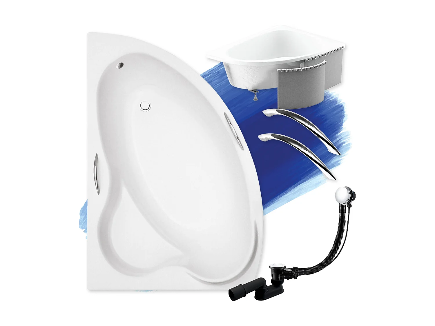 Badewanne Eckwanne ADA 140x90 Links mit Styroporverkleidung und Handgriffen | Ablauf & Füße GRATIS !