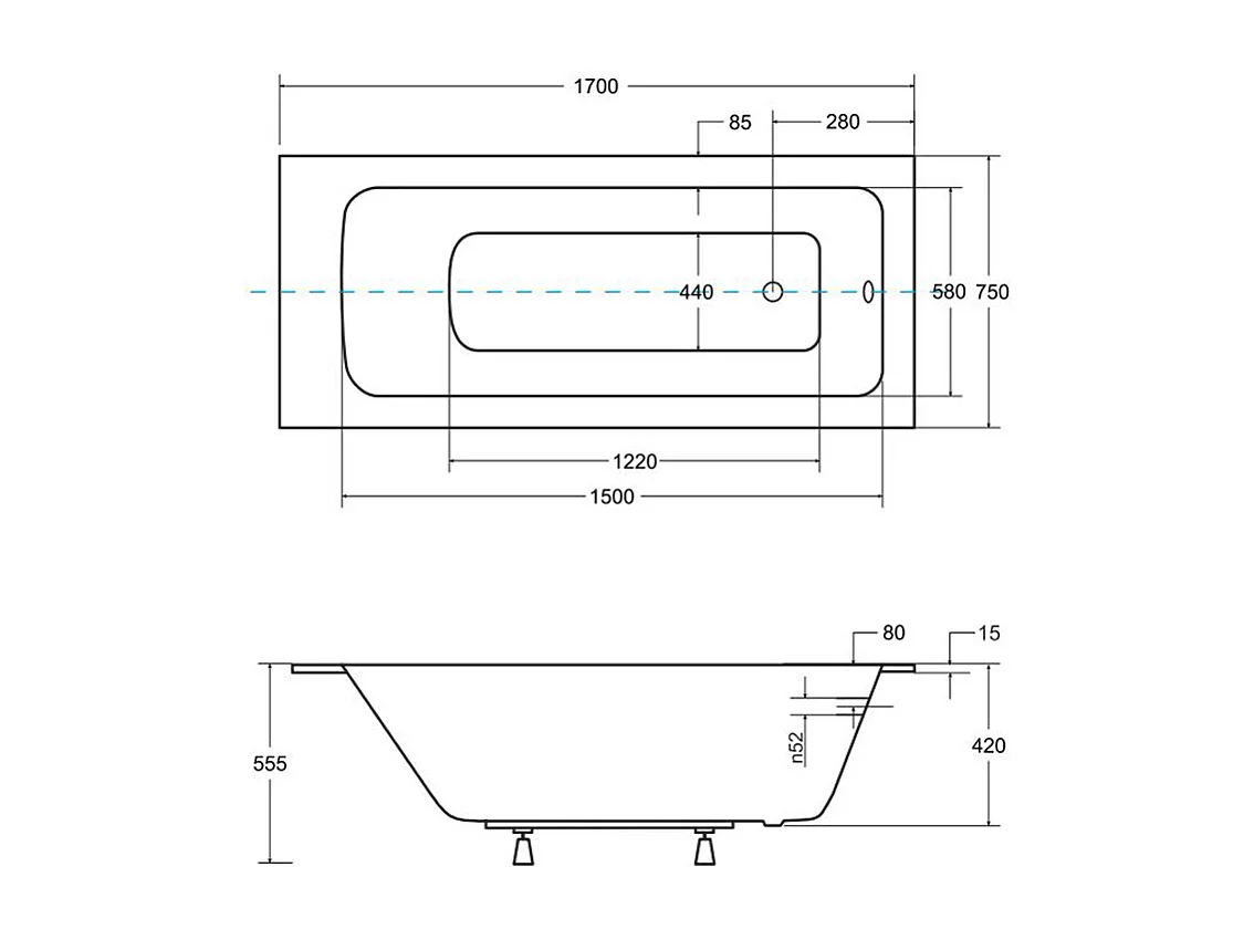 Badewanne Rechteck TALIA SLIM 170x75 mit Styroporverkleidung Ablage 4cm | Ablauf & Füße GRATIS !