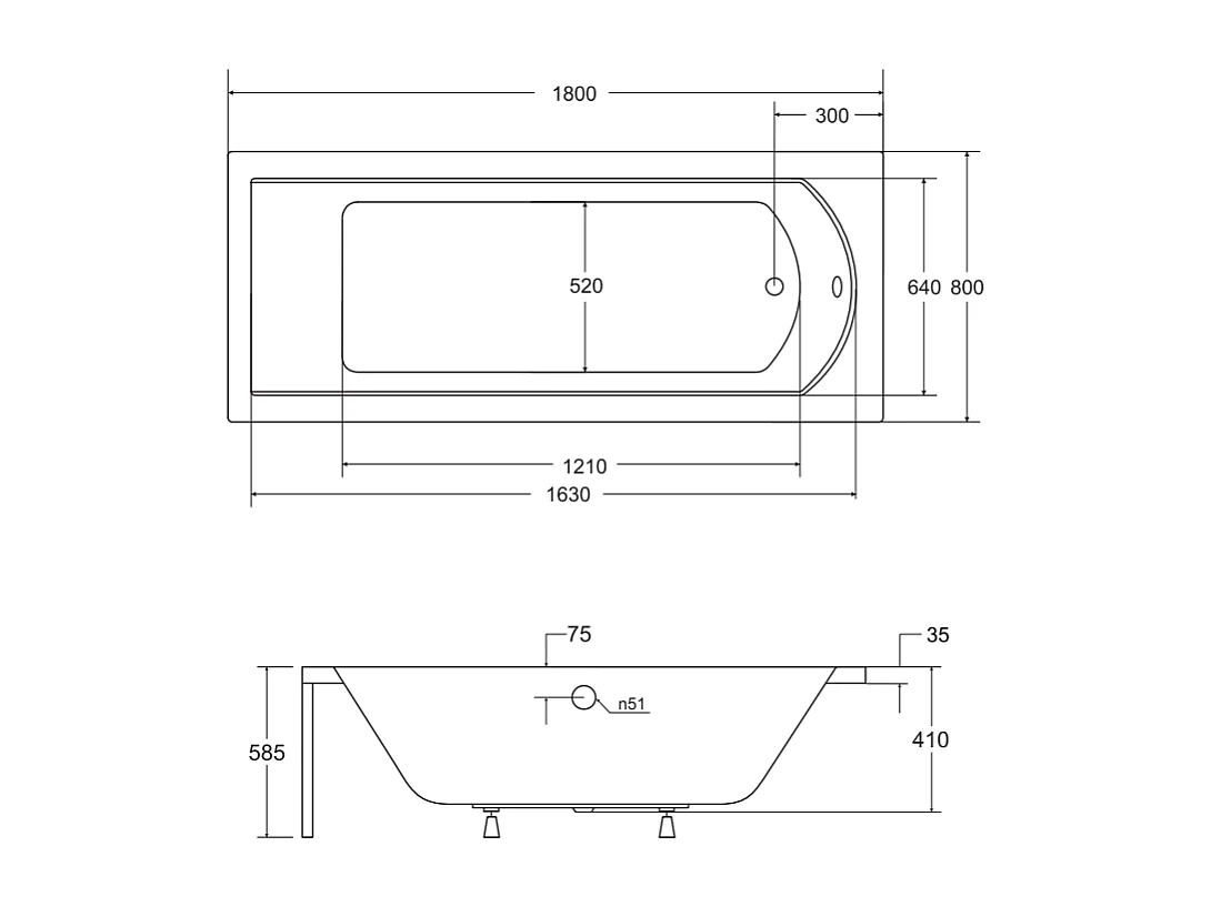 Badewanne Rechteck SHEA 180x80 | Ablauf & Füße GRATIS !