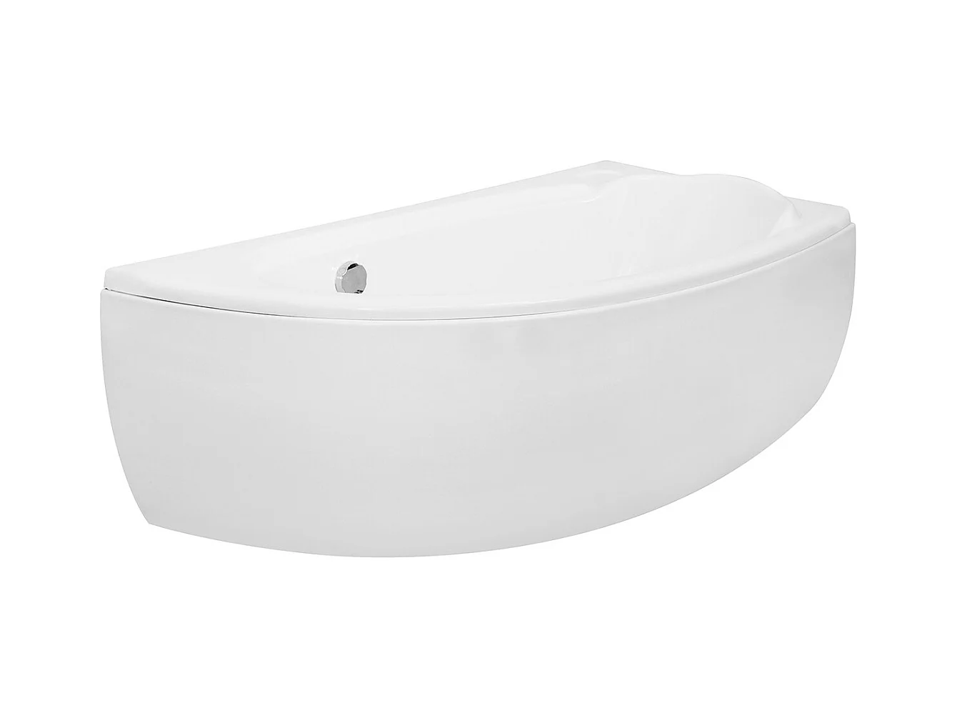 Baignoire asymétrique 150x70 Droite MINI acrylique blanc + avec Tablier + Pieds + Vidage à chromé