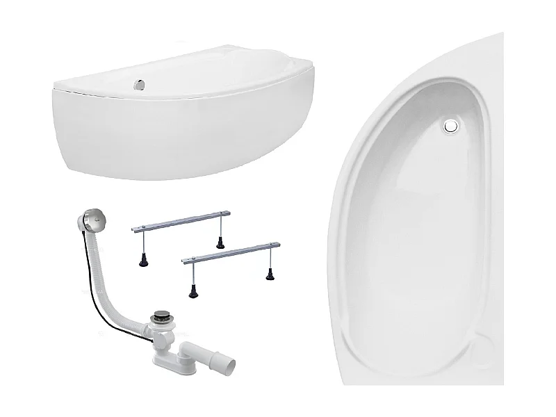 Hoekbad MINI 150x70 rechts met acrylschort | Afvoer &amp; voeten GRATIS!