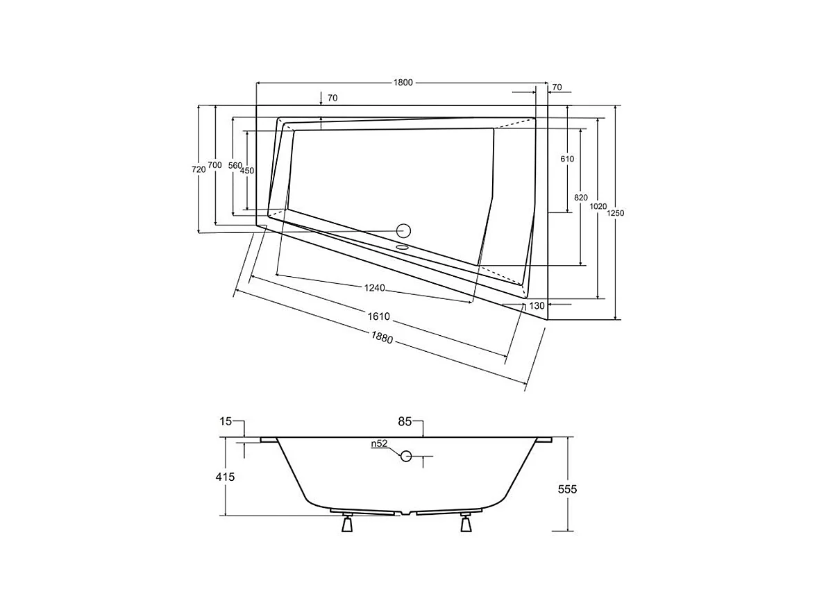 Badewanne Eckwanne INTIMA SLIM 180x125 Rechts mit Styroporverkleidung | Ablauf & Füße GRATIS !